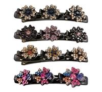 Pinces à cheveux tressées en strass - Avec fleur en et strass - Vintage - Pour femme