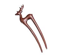Pinces à cheveux vintage en bois et soie, double fourche forme de U, style chinois, massif, for animaux Pour Femmes Filles(Deer double fork)
