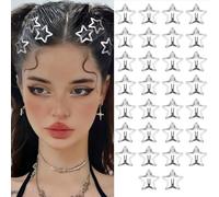 Pinces à Cheveux Y2K Star Antidérapant Snap Barrettes à Cheveux 2000s Argent Métal Accessoires Pour Cheveux Pour Filles Femmes (30 P - 1.57"-silver)
