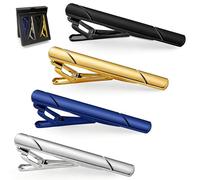 Pinces à Cravate, Lot de 4 Maintien Sûr pour Cravates Homme, Fixe Cravate Classique pour Affaires et Mariages, Accessoire de Mode, Collègues (Mélange (argent, or, bleu, noir))