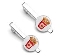 Pinces à cravate pour homme Poutine avec drapeau canadien, épingles à cravate, accessoires de costume formel (lot de 2)