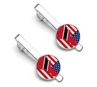 Pinces à cravate vintage américaines, représentant le drapeau de Trinité-et-Tobago, pour hommes. Ensemble de 2 pinces à cravate rondes argentées, idéales pour un mariage, un anniversaire, une remise d