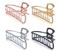 Pinces à Griffes Métalliques Grandes Pinces à Cheveux en Métal Attache Creuse de Cheveux Antidérapante Pince à Mâchoire pour Filles Femmes Fixation des Cheveux 4 Pièces (4 Couleurs)