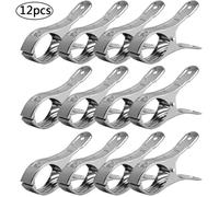 Pinces à Linge en Acier Inoxydable, 12 pcs Pinces Grand épingle à Linge Anti-Dérapantes , pour Serviette de Plage Vêtements Couette