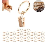 Pinces à Rideaux avec Anneaux, 30 pièces, en Couleur Or, Ø 32 mm extérieur, Ø 25 mm intérieur, Clip Rideau avec Crochet, Pince Polyvalente pour Rideaux avec Anneau, Crochets Multi usages Maison