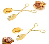 Pinces à salade, 2 pièces pinces de service de style européen pince à cuillère en métal pinces à pain en alliage de zinc avec poignées en ciseaux pour apéritifs de buffet (Gold)
