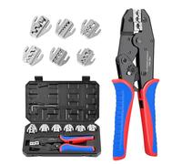 Pinces à Sertir, 7 in 1 Sertisseuse de Câble à 7 TêTes Outil de Sertissage avec Mâchoire pour connecteur Electrique Thermorétractable,isolées et non isolées,Cosses à Virole et Embouts Bleu