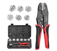 Pinces à Sertir, 7 in 1 Sertisseuse de Câble à 7 TêTes Outil de Sertissage avec Mâchoire pour connecteur Electrique Thermorétractable,isolées et non isolées,Cosses à Virole et Embouts Rouge