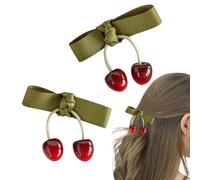 Pinces crocodiles avec nœud cerise, 2 pinces crocodiles avec cerise mignonne | Accessoires pour cheveux courts et longs polyvalents pour scène, rendez-vous galant
