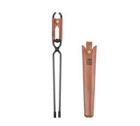 Pinces de BBQ et feu en acier pince pour bois chauffage camping avec poignée cuir