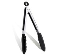 Pinces de cuisine de 23cm, pinces de cuisson en acier inoxydable avec embouts en silicone, pinces antiadhésives résistantes à la chaleur pour la cuisine, buffet, service de salade (23cm, Noir)