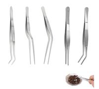 Pinces de cuisine en acier inoxydable 16 cm - Lot de 5 pinces précises multi-angle - Pinces droites et courbées pour décoration culinaire, pâtisserie, barbecue, sushi et usage professionnel