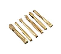Pinces de Cuisine en Acier Inoxydable Lot de 6 pinces à aliments en acier inoxydable for griller la viande, mini-cube sucre, glaçons, service for buffet, accessoires cuisine(6pcs-gold)