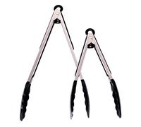 Pinces de Cuisine,Pinces à Frire en Silicone Résistantes à la Chaleur Pinces Alimentaires non Glissantes pour Cuisiner Servir Barbecue Buffet Salade Glace four Noir 2PCS (32CM+27CM)