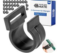 Pinces en C pour tiges de tente intérieures, 24 pièces, noir, plastique, pour tige jusqu'à Ø 22 mm et sangle de 25 mm de large, crochet clip pour tente extérieure, auvent, store, bâche, clip de tige
