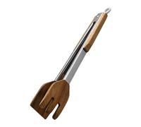 Pinces pour cuisiner dans la cuisine, pince Slip-York en acier inoxydable en bois de noyer avec trou de suspension, pince en bois portable créative, adaptée pour griller, servir des aliments Tgj351