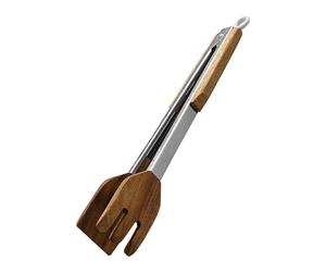 Pinces pour cuisiner dans la cuisine, pince Slip-York en acier inoxydable en bois de noyer avec trou de suspension, pince en bois portable créative, adaptée pour griller, servir des aliments Tgj351