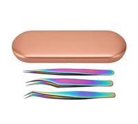 Pincettes à Cils en Acier Inoxydable, Ensemble de 3 pièces, Outils de greffage de Faux Cils avec boîte
