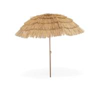 Pincho Parasol de terrasse extérieur 200 cm, parasol Hawaï jardin/plage baleines en fibre de verre, tissu polyester + PP, tube en acier laqué couleur bois, beige, 200 cm