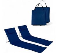 Pincho Tapis de plage pliable avec dossier réglable - Chaise longue portable légère pour camping, jardin et piscine - Tapis de plage avec dossier ergonomique et transport facile (marine x 2)