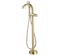 PINCHU Cascade Robinet de Baignoire Ilot, Monocommande Baignoire Ilot avec Douchette, Autoportante Mitigeur de Douche Au Sol, Rotation à 360°, Convient Salles de Bains, aux Hôtels