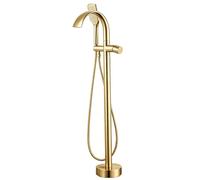 PINCHU Cascade Robinet de Baignoire Ilot, Monocommande Baignoire Ilot avec Douchette, Autoportante Mitigeur de Douche Au Sol, Rotation à 360°, Convient Salles de Bains, aux Hôtels