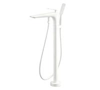 PINCHU Grand Débit Robinet de Baignoire Ilot, Rotation à 360° Baignoire Ilot avec Douchette, Monocommande Autoportante Mitigeur de Douche Au Sol, Laiton, Convient aux Salles de Bains Hôtels