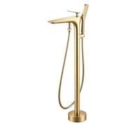 PINCHU Grand Débit Robinet de Baignoire Ilot, Rotation à 360° Baignoire Ilot avec Douchette, Monocommande Autoportante Mitigeur de Douche Au Sol, Laiton, Convient aux Salles de Bains Hôtels