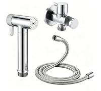 PINCHU Kit Douchette WC, Douchette Toilette avec Pression d'eau Réglable, Kit Douchette Wc Mural avec Robinet d'angle, Flexible de Douche 1.2 m, Douche Hygiénique pour Toilettes