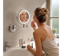PINCHU Miroir Grossissant Lumineux, Miroir Grossissant Mural avec 3 Modes Couleur, Bouton Tactile 2 Faces, 360° Pivotant Extensible, pour Salle De Bain, Chambre, Hôtel, Vestiaire (Blanc argenté, 5X)