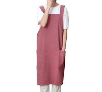 Pincy Tablier en coton et lin pour femme - Sans liens croisés dans le dos avec poches, idéal pour les fleuristes, les cafés et la cuisine, bordeaux, XXL