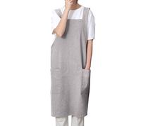 Pincy Tablier en coton et lin pour femme - Tablier croisé au dos avec poches, idéal pour fleuriste, café et cuisine, gris clair, XXL