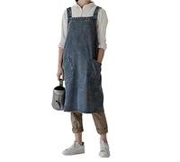 Pincy Tablier unisexe en denim sans attaches - Tablier croisé dans le dos avec poches pour cuisine, bleu, XL-XXL