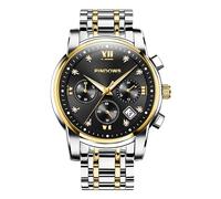 PINDOWS Montre pour Hommes, Style Affaire, avec Diamants, Bracelet, à Quartz, analogique, de Luxe, étanche, Date Lumineuse, Bicolore, Bracelet en Acier Inoxydable, Mode Classique pour Hommes