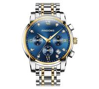 PINDOWS Montre pour Hommes, Style Affaire, avec Diamants, Bracelet, à Quartz, analogique, de Luxe, étanche, Date Lumineuse, Bicolore, Bracelet en Acier Inoxydable, Mode Classique pour Hommes