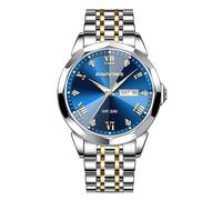 PINDOWS Montre pour Hommes, Style Affaire, avec Diamants, Bracelet, à Quartz, analogique, de Luxe, étanche, Date Lumineuse, Bicolore, Bracelet en Acier Inoxydable, Mode Classique pour Hommes