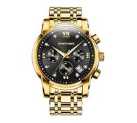 PINDOWS Montre pour Hommes, Style Affaire, avec Diamants, Bracelet, à Quartz, analogique, de Luxe, étanche, Date Lumineuse, Bicolore, Bracelet en Acier Inoxydable, Mode Classique pour Hommes