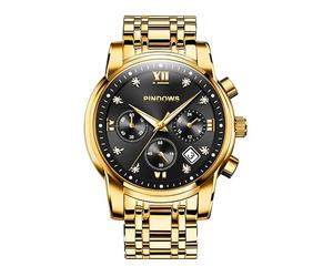 PINDOWS Montre pour Hommes, Style Affaire, avec Diamants, Bracelet, à Quartz, analogique, de Luxe, étanche, Date Lumineuse, Bicolore, Bracelet en Acier Inoxydable, Mode Classique pour Hommes