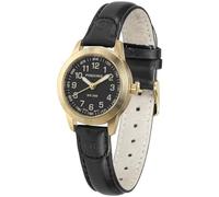 PINDOWS Montres pour femme - Petites montres à quartz analogiques classiques pour femme - Étanche jusqu'à 3 ATM - Cadran lumineux facile à lire, Boîtier doré avec bracelet noir, Moderne