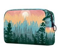 Pine Forest and Hills Trousse à cosmétiques pour femme, trousse de toilette de voyage, grande pochette de maquillage pratique avec fermeture éclair, multicolore, 18.5x7.5x13cm/7.3x3x5.1in, Trousse de