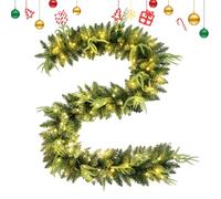 Pine Garland - Décorations de Noël Light Up | Guirlande de Noël verte artificielle | Guirlande de Noël rouge | Guirlande de Noël | Lumières LED et cônes de pin pour porte avant d'arbre de Noël