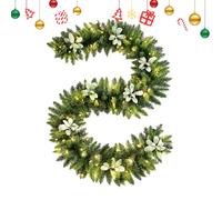 Pine Garland - Décorations de Noël Light Up | Guirlande de Noël verte artificielle | Guirlande de Noël rouge | Guirlande de Noël | Lumières LED et cônes de pin pour porte avant d'arbre de Noël