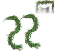 Pine Garland, Garland Christmas, Pine Garlands Realistic for Table Mantle Fireplace Window Holiday Indoor Outdoor Decoration (2 Sets,5.9 ft)