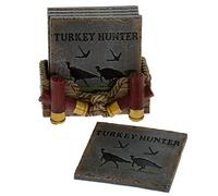 Pine Ridge Ensemble de dessous-de-verre avec support pour la grotte de Man Cave Old West Décor rustique Chasseur Cabine de salle à manger Pistolet Cadeau pour homme Turkey Hunter