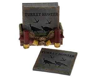 Pine Ridge Ensemble de dessous-de-verre avec support pour la grotte de Man Cave Old West Décor rustique Chasseur Cabine de salle à manger Pistolet Cadeau pour homme Turkey Hunter