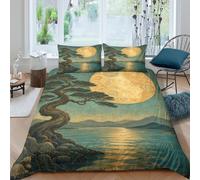 Pine Tree Under Pleine Housse de Couette 3 Pieces 3D, Japonais Paysage