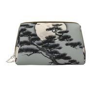 Pine Tree Under The Moon Trousse de maquillage portable en cuir pour cosmétiques, articles de toilette et essentiels quotidiens, blanc, Taille unique