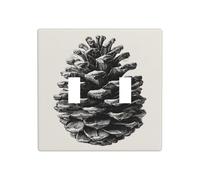 Pinecone Vintage Botanique Croquis Double Gang Bascule Plaque Murale Interrupteur Décor Taille Standard - 11,4 x 11,4 cm