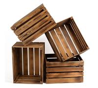 PINEEA Caisse à Vin en Bois Flammé Vintage 50x40x30cm - Caisses à Vin en Bois Vintage - Boîte à Vin en Bois - Caisses Décoratives en Bois - Caisses à Fruits Flammé - Caisse en Bois