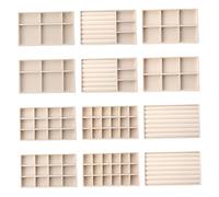 Pineeseatile Bac de bijoux en velours 12pcs de style assortiment style bijou d'organisateur inserts densité plateau rangement pour les boucles d'oreilles, bagues, broches, montres, colliers